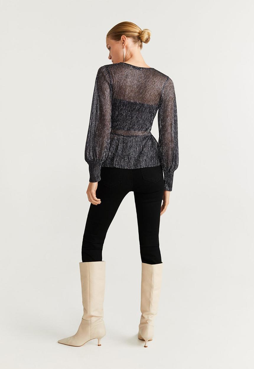 MANGO - T-shirt plata - silver & black 