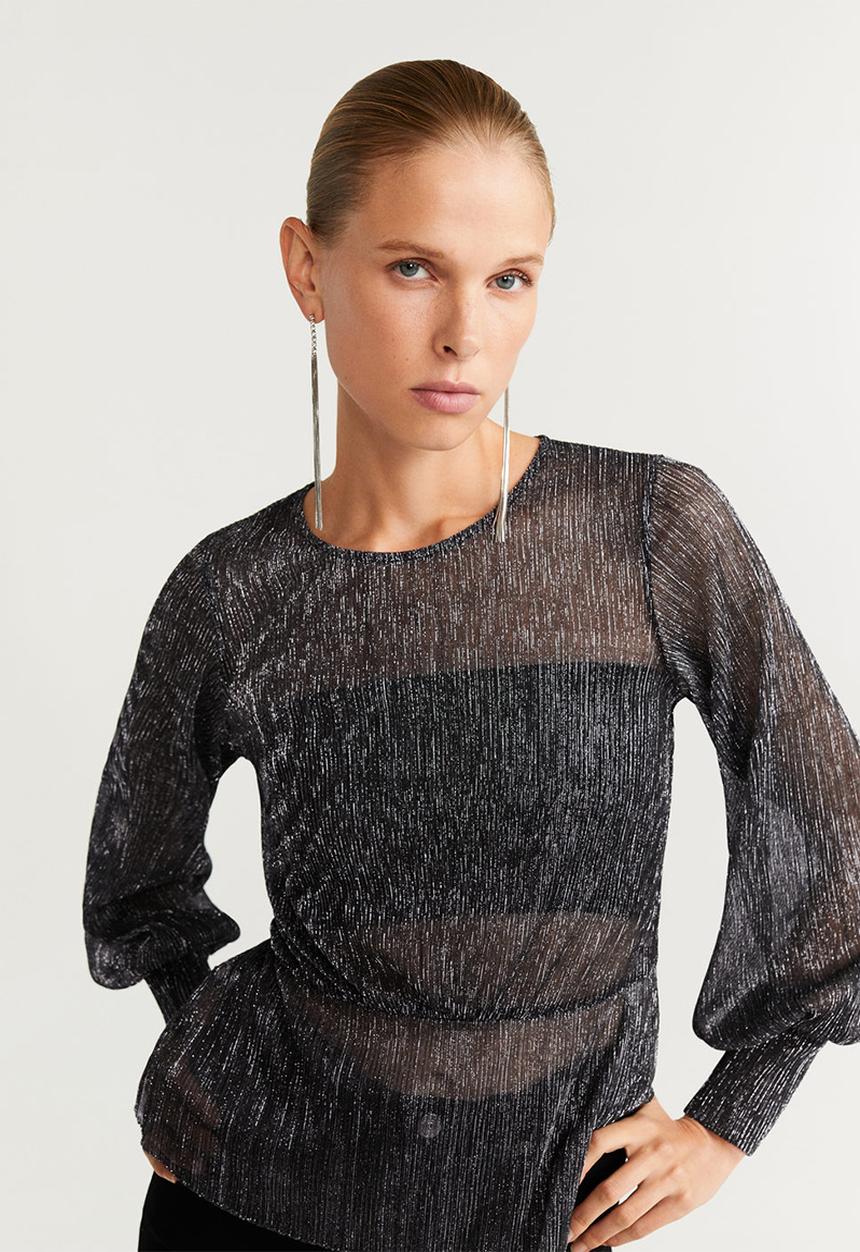 MANGO - T-shirt plata - silver & black 