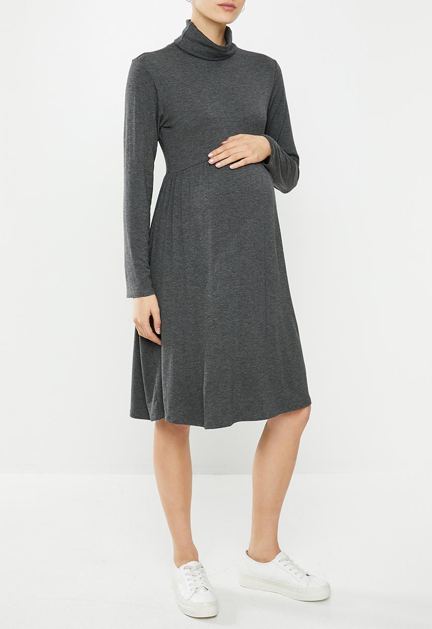Superbalist - Maternity babydoll poloneck dress - charcoal melange