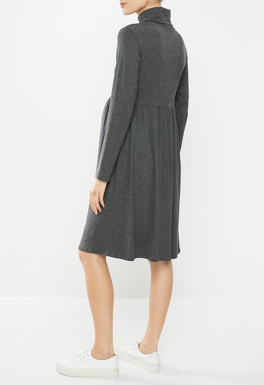 Superbalist - Maternity babydoll poloneck dress - charcoal melange
