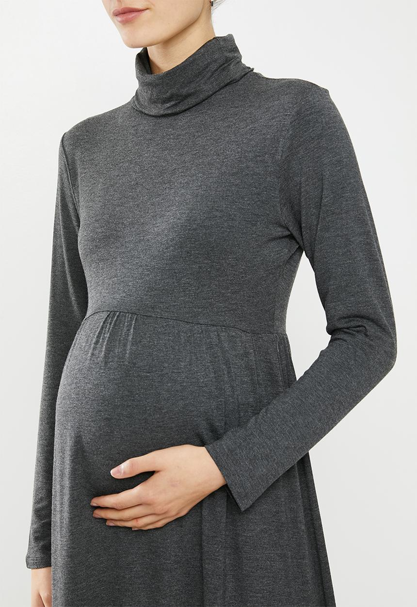 Superbalist - Maternity babydoll poloneck dress - charcoal melange