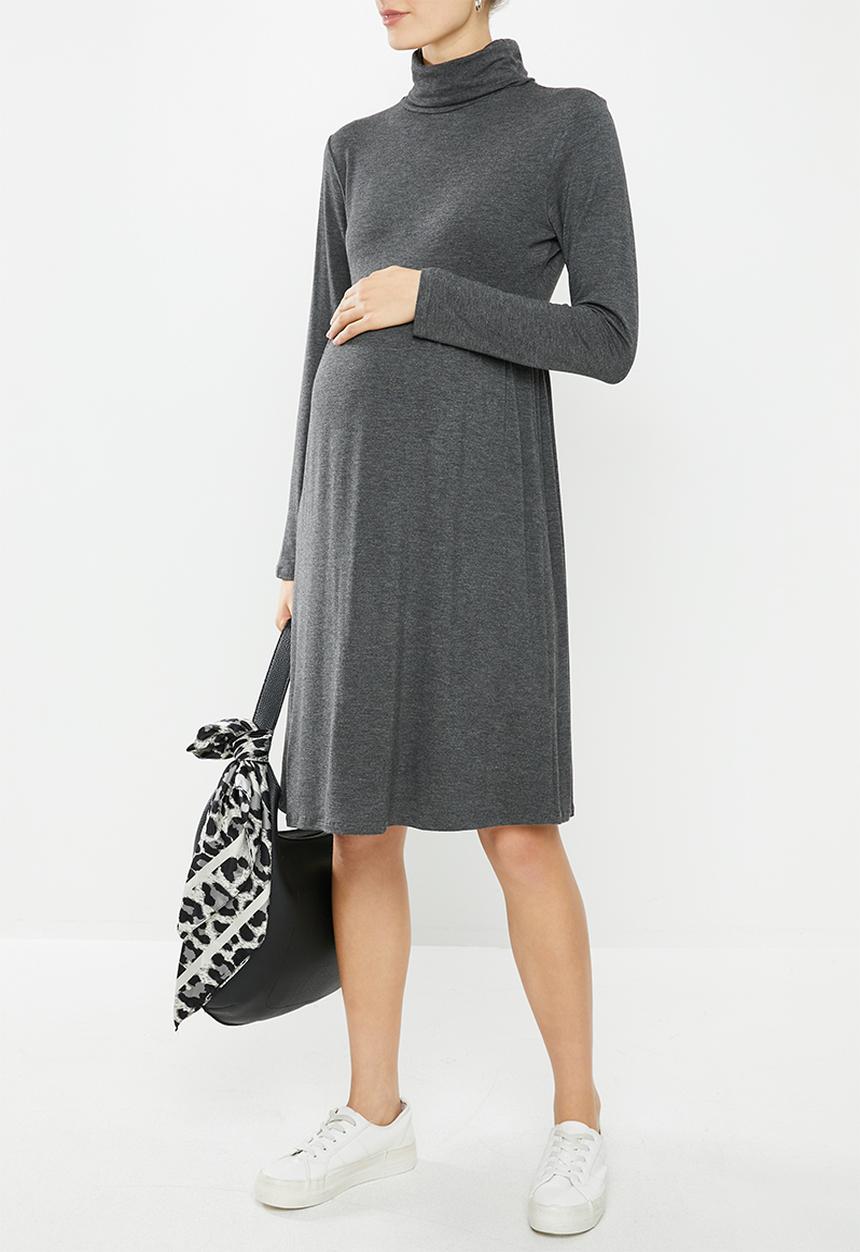 Superbalist - Maternity babydoll poloneck dress - charcoal melange