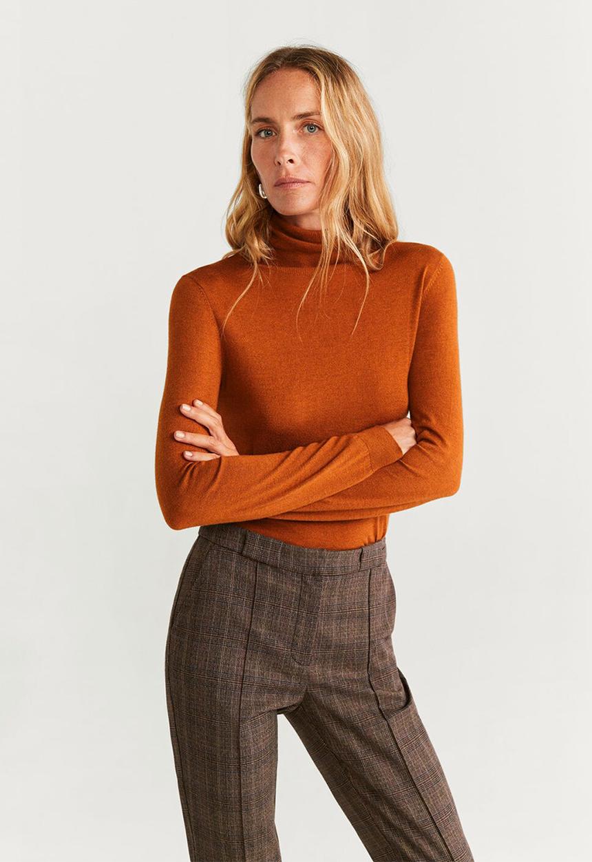 MANGO - Check print trouser - brown