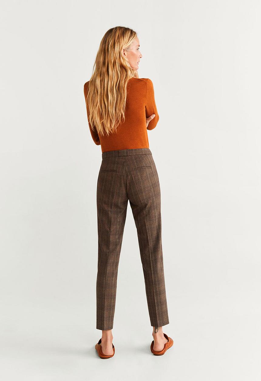 MANGO - Check print trouser - brown