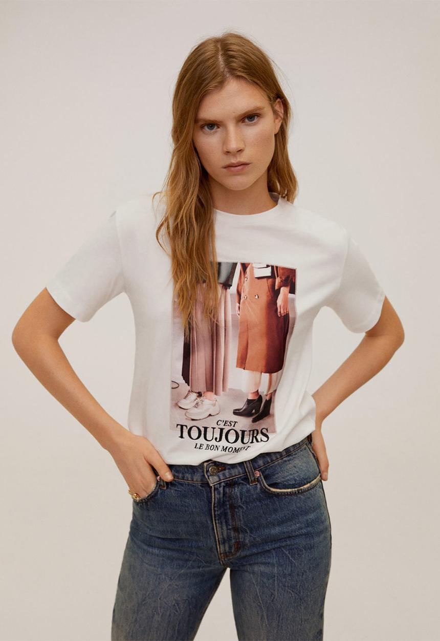 MANGO - T-shirt zapa - beige