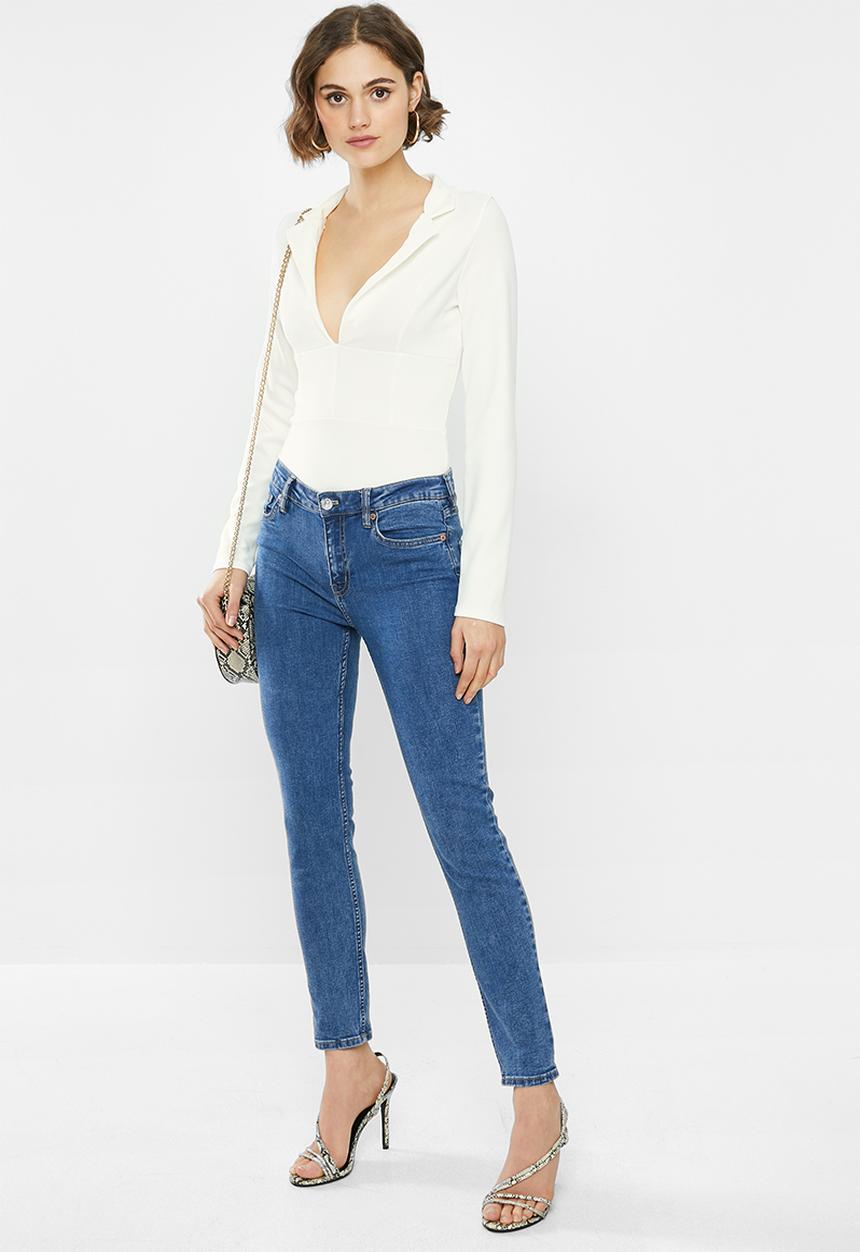 Missguided - Collar detail long sleeve bodysuit - white