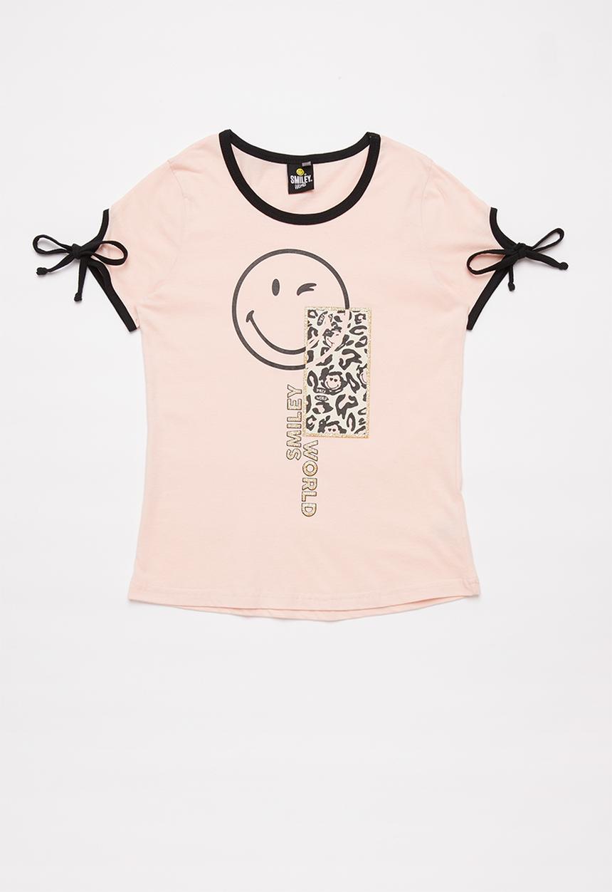 Rebel Republic - Girls tie sleeve tee - pink & black