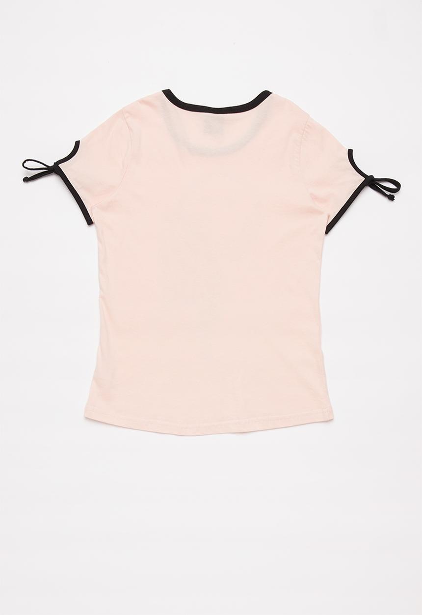 Rebel Republic - Girls tie sleeve tee - pink & black