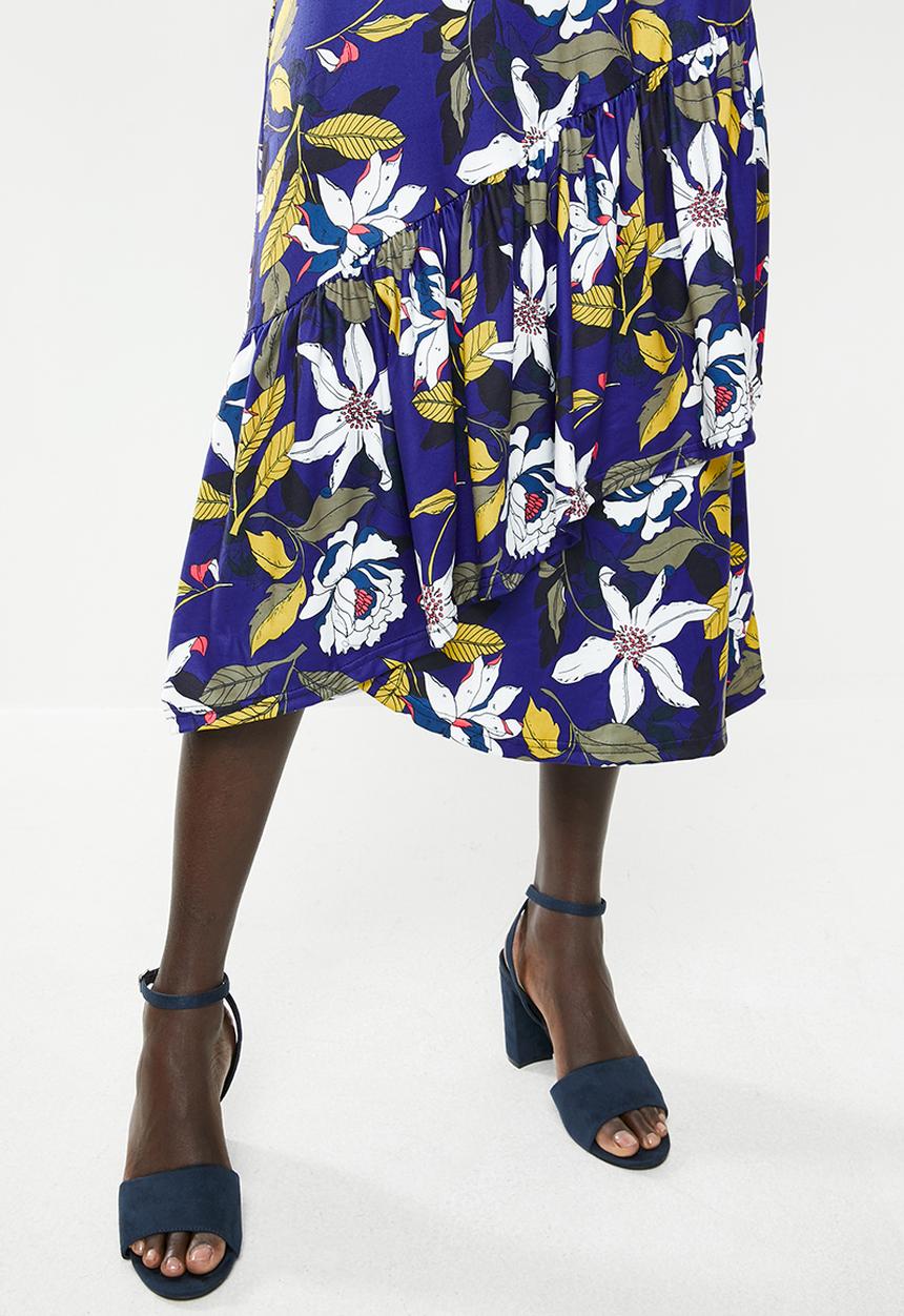edit - Mock wrap tiered midi dress - multi