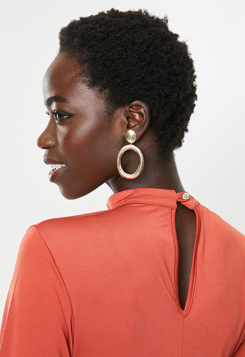edit - Long sleeve balloon sleeve fit & flare - rust