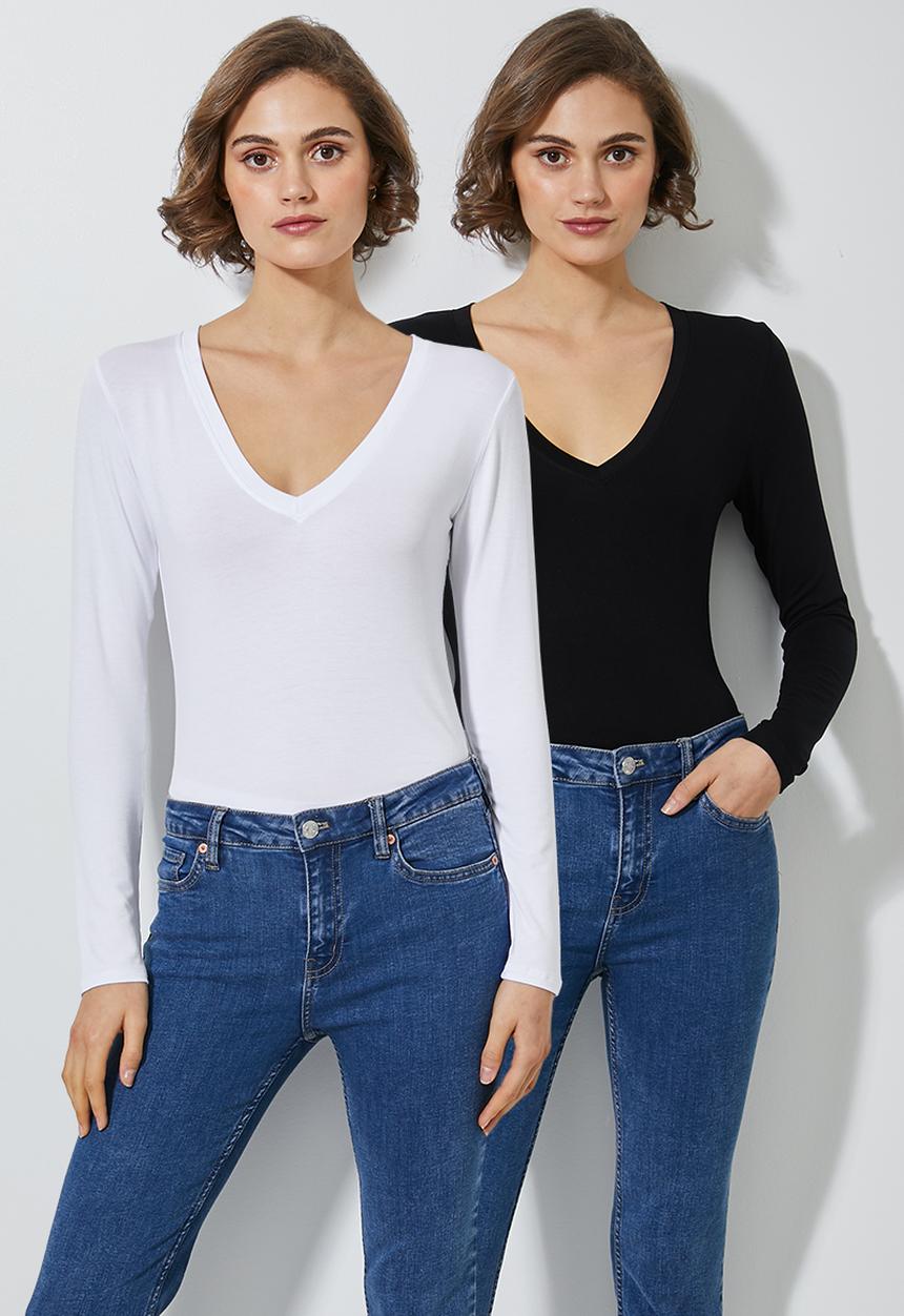 Superbalist - 2 Pack fitted v-neck tee - black & white