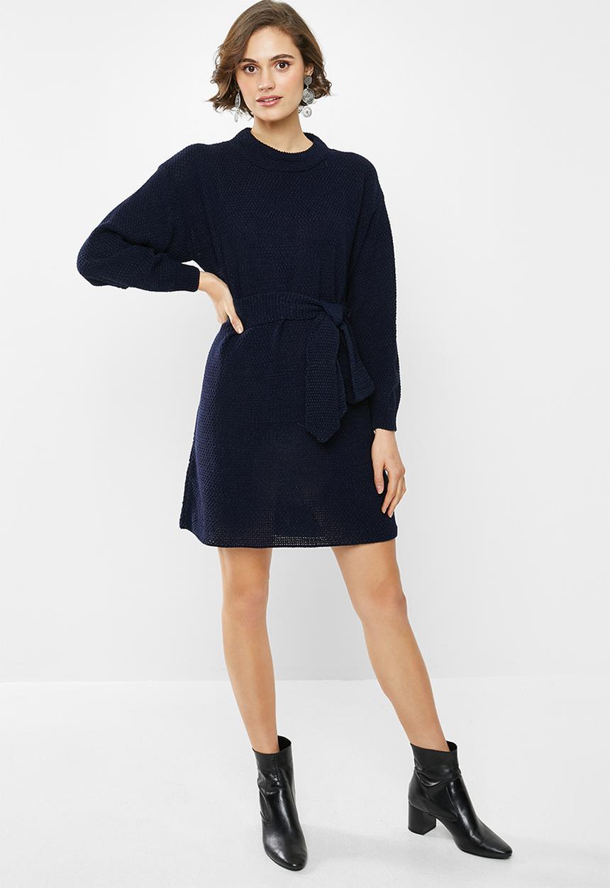 Glamorous - Knitted tie waist dress - navy