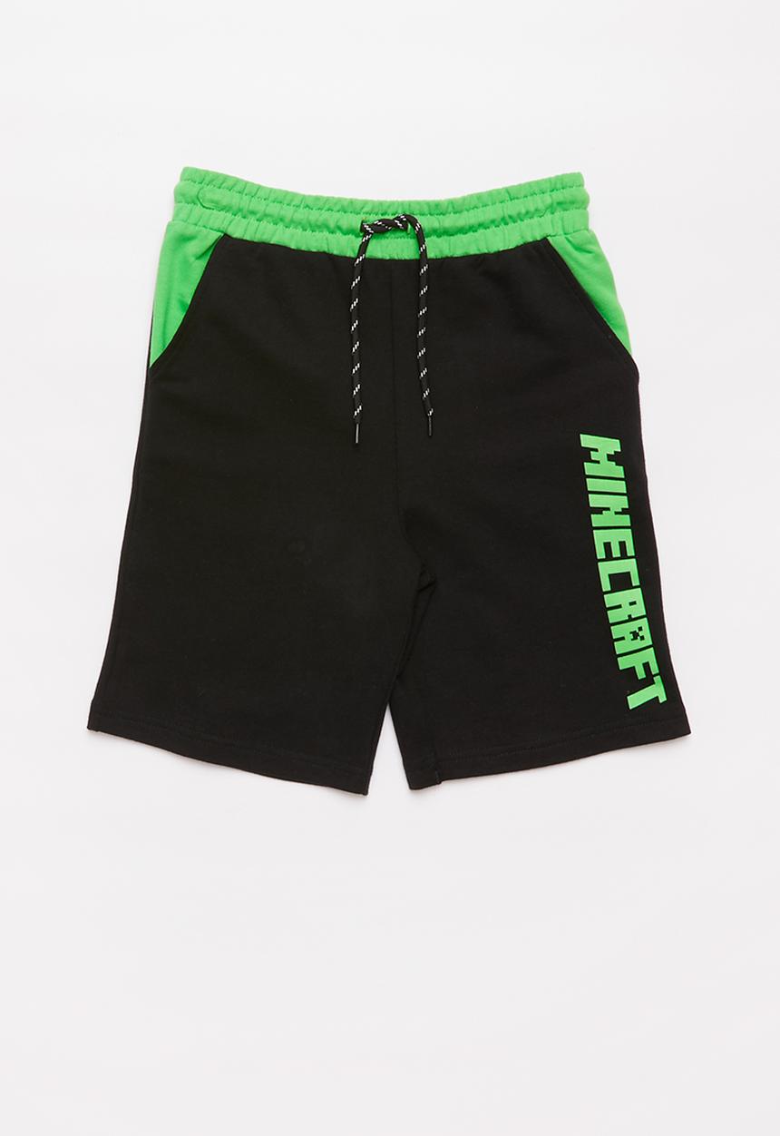Rebel Republic - Boys Minecraft fleece shorts - black & green 
