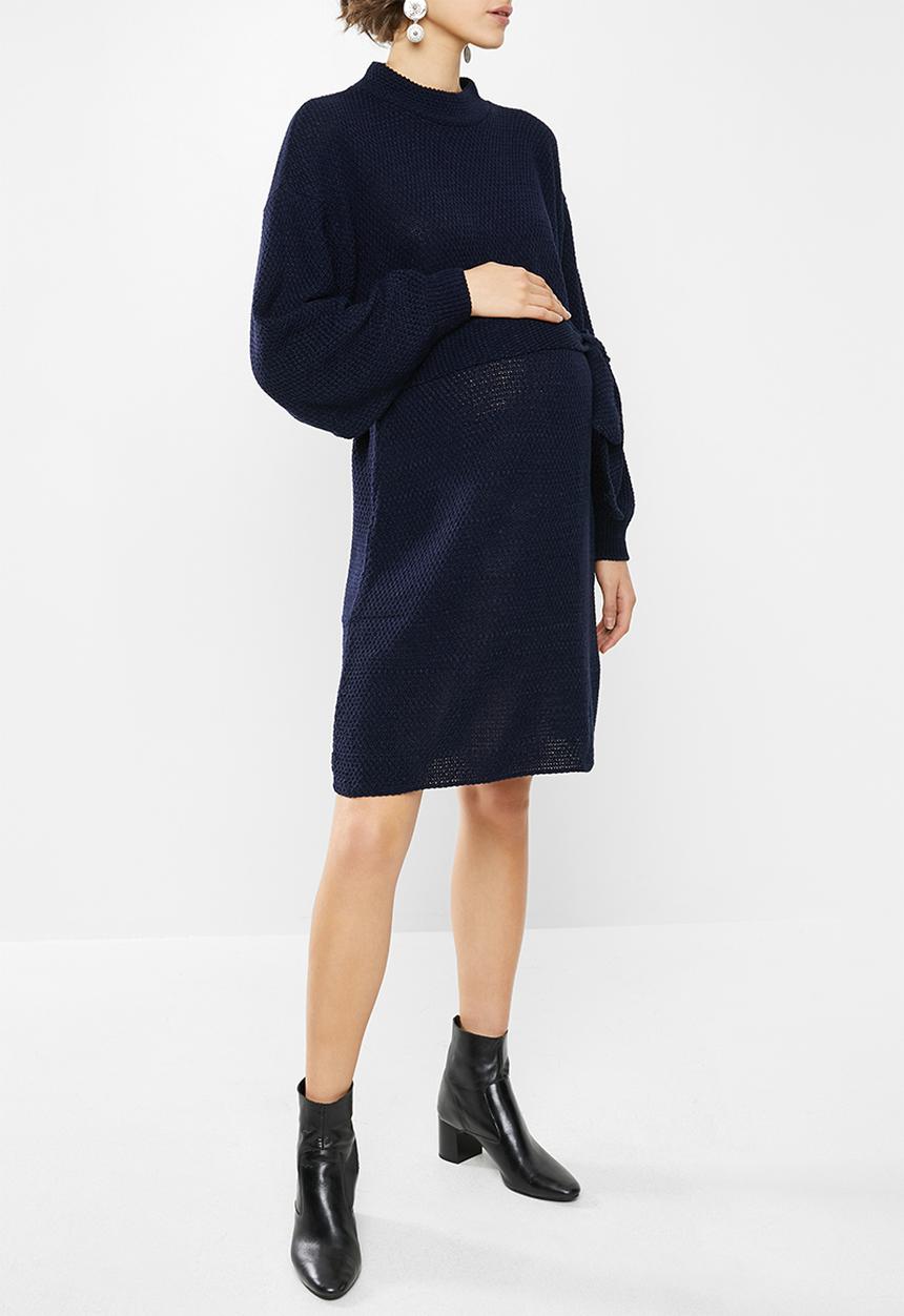 Glamorous - Maternity knitted tie waist dress - navy