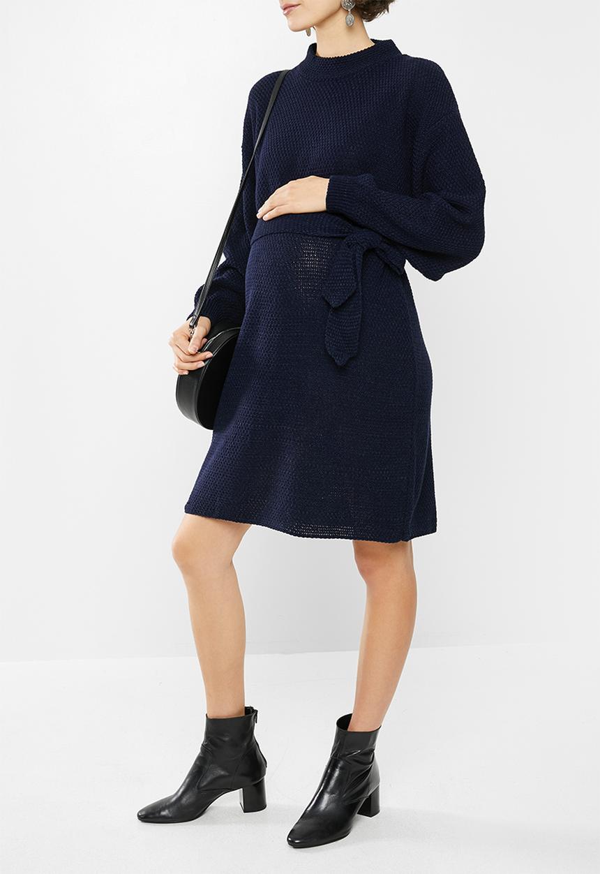 Glamorous - Maternity knitted tie waist dress - navy