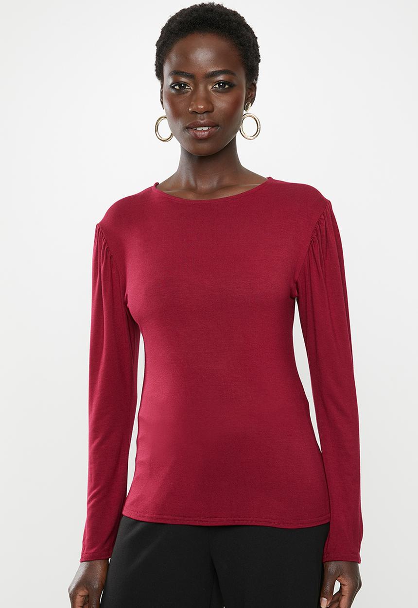 edit - Gauged sleeve knit top - burgundy