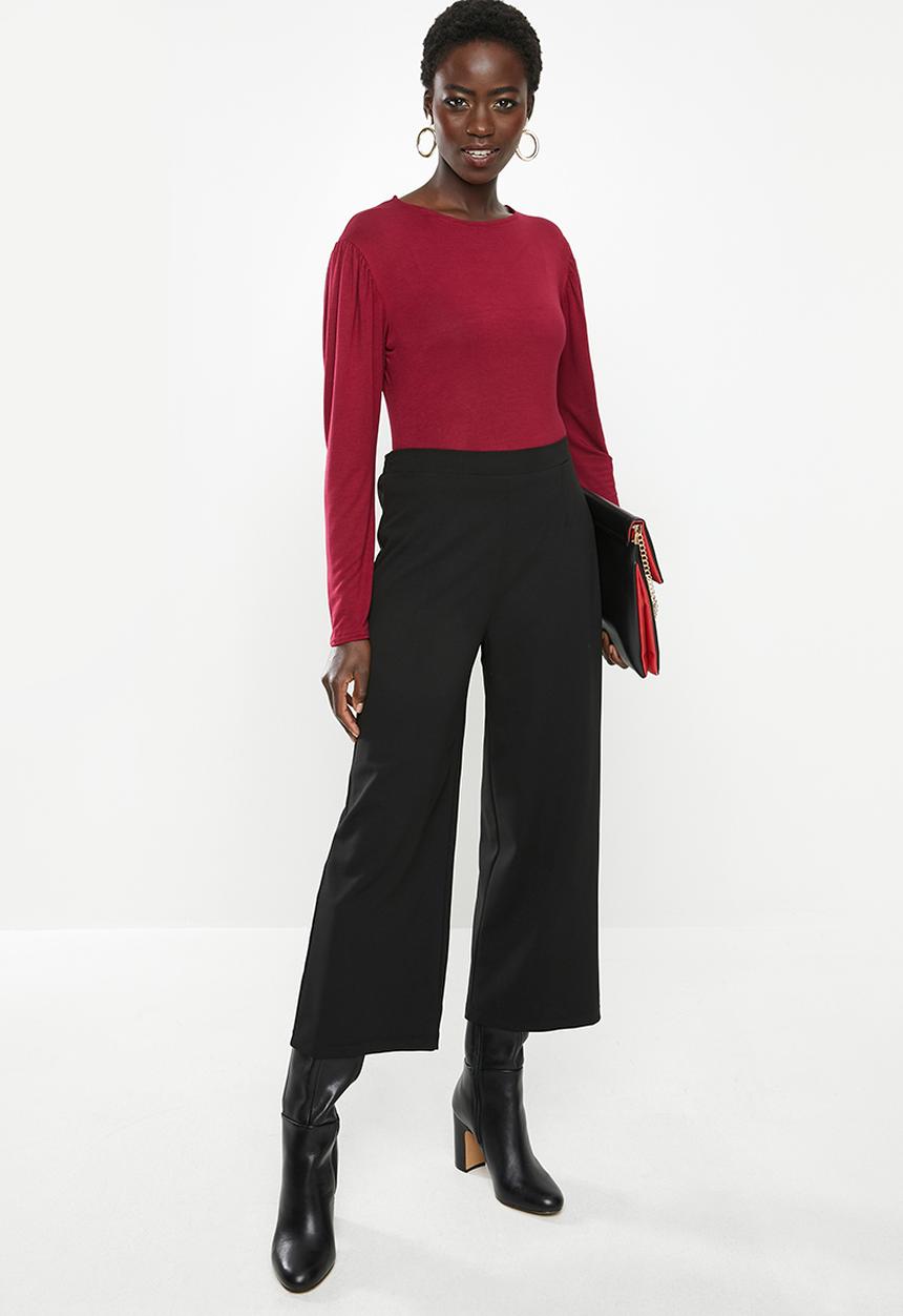 edit - Gauged sleeve knit top - burgundy