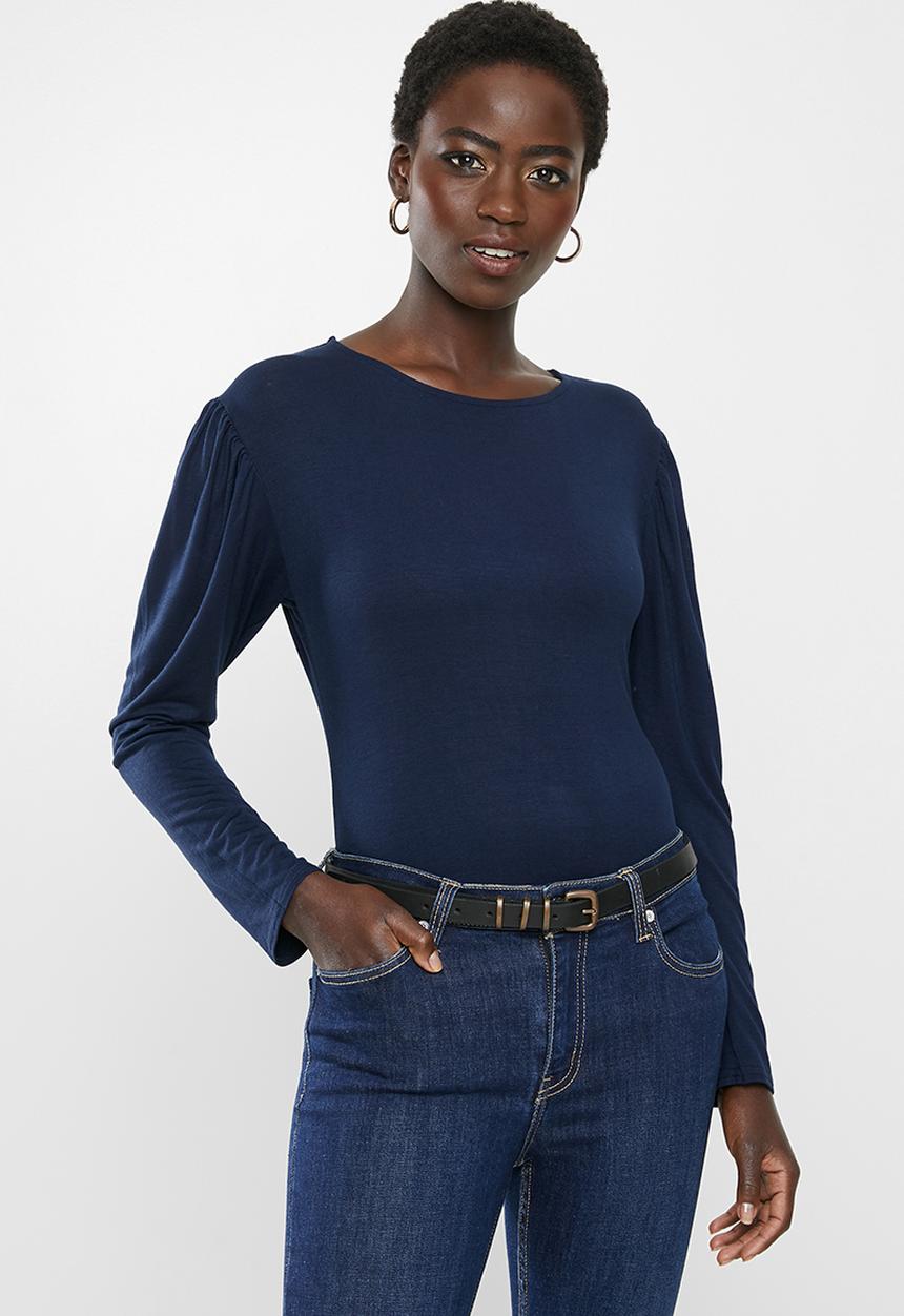 edit - Gauged sleeve knit top - navy 