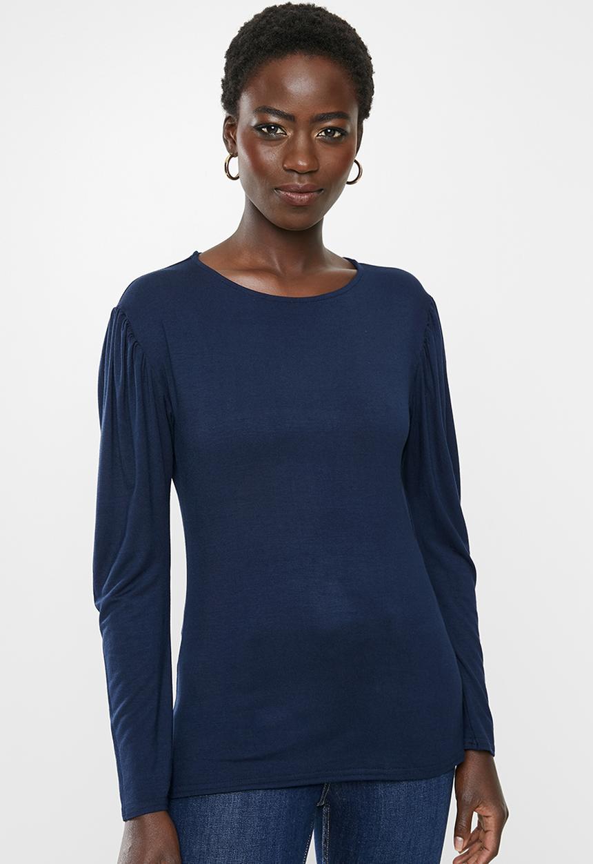 edit - Gauged sleeve knit top - navy 