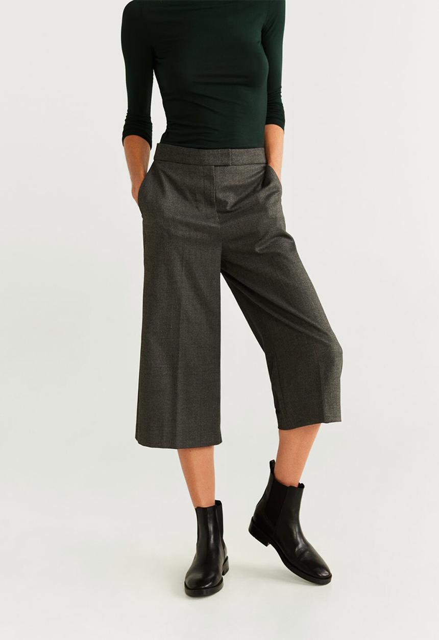 MANGO - Cropped wide leg trousers - grey