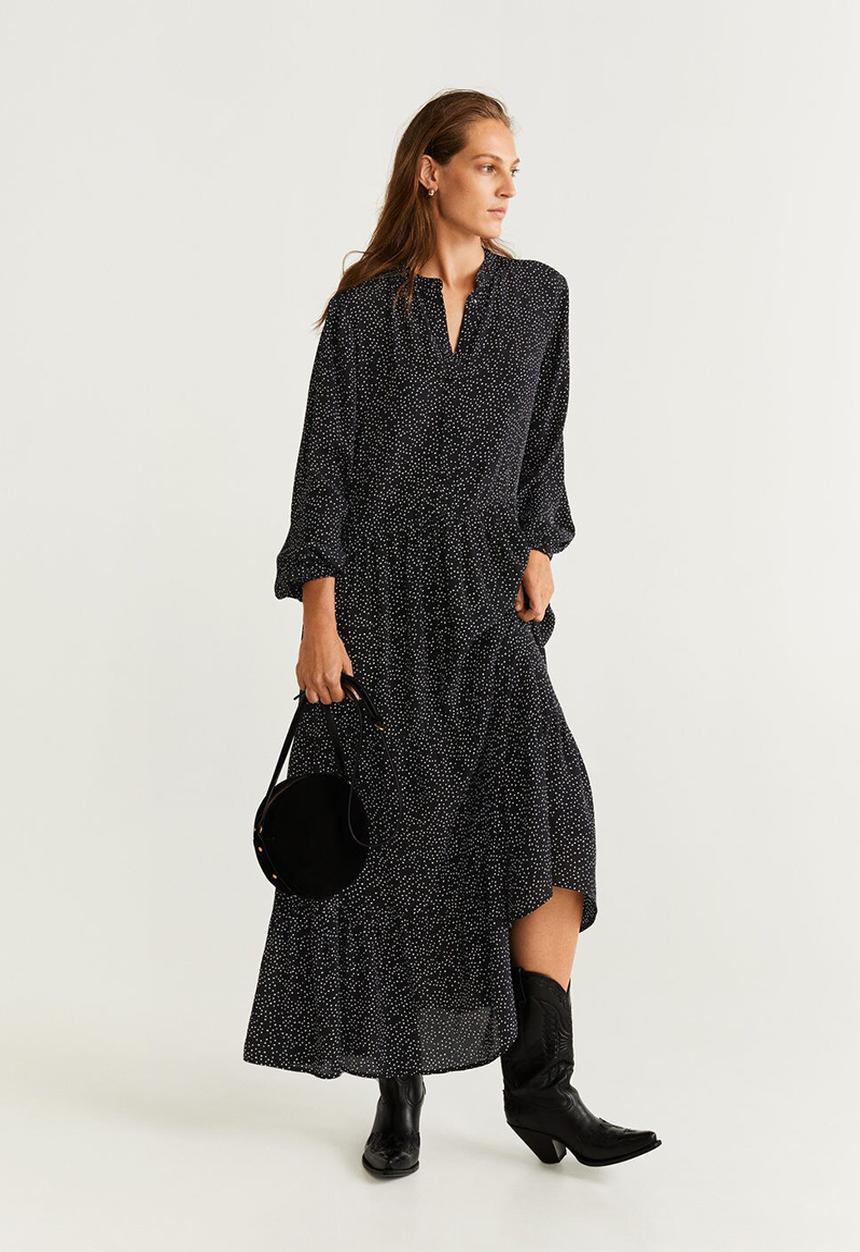 MANGO - All over print dress - black
