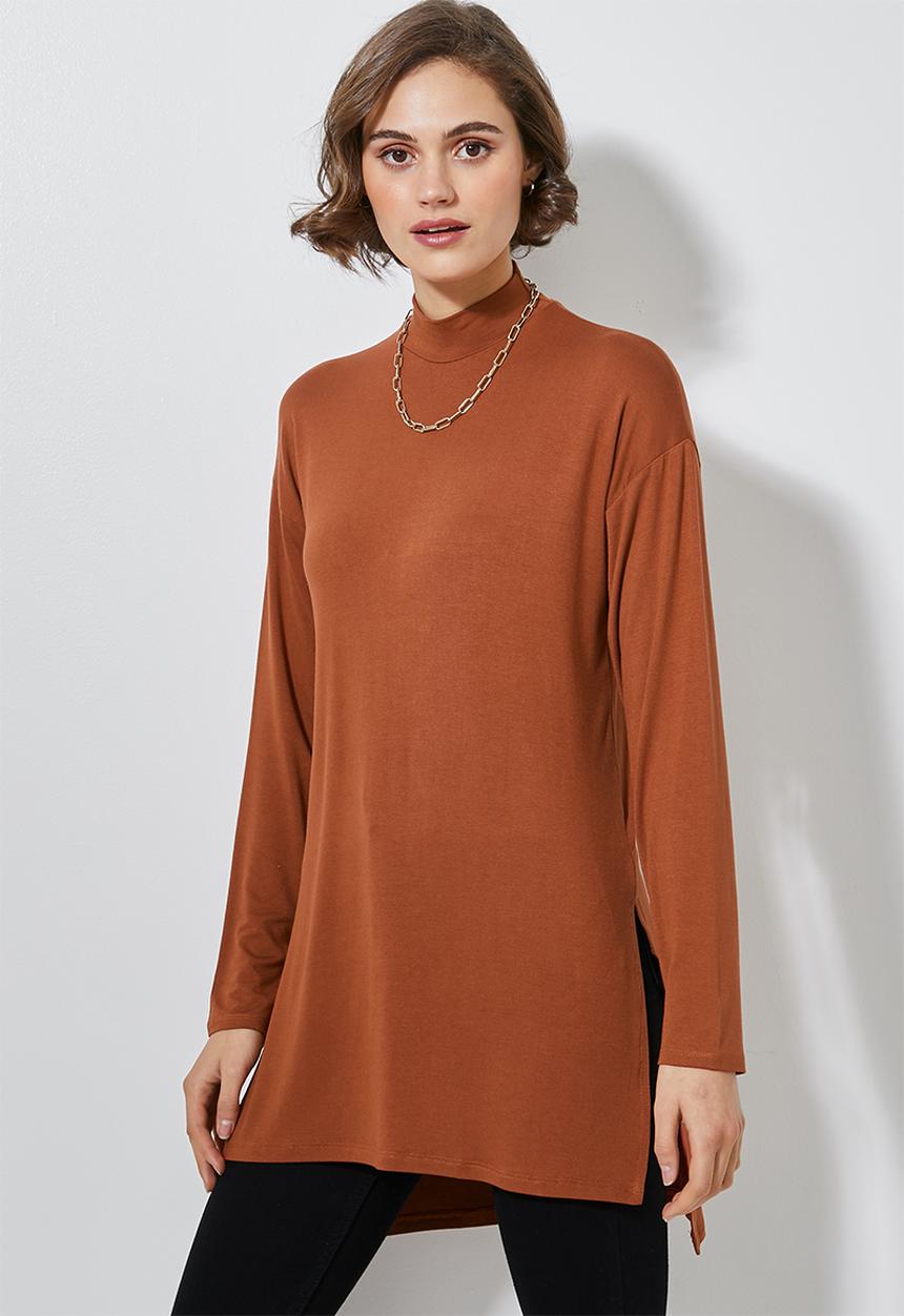 Superbalist - Longline viscose tee - tobacco