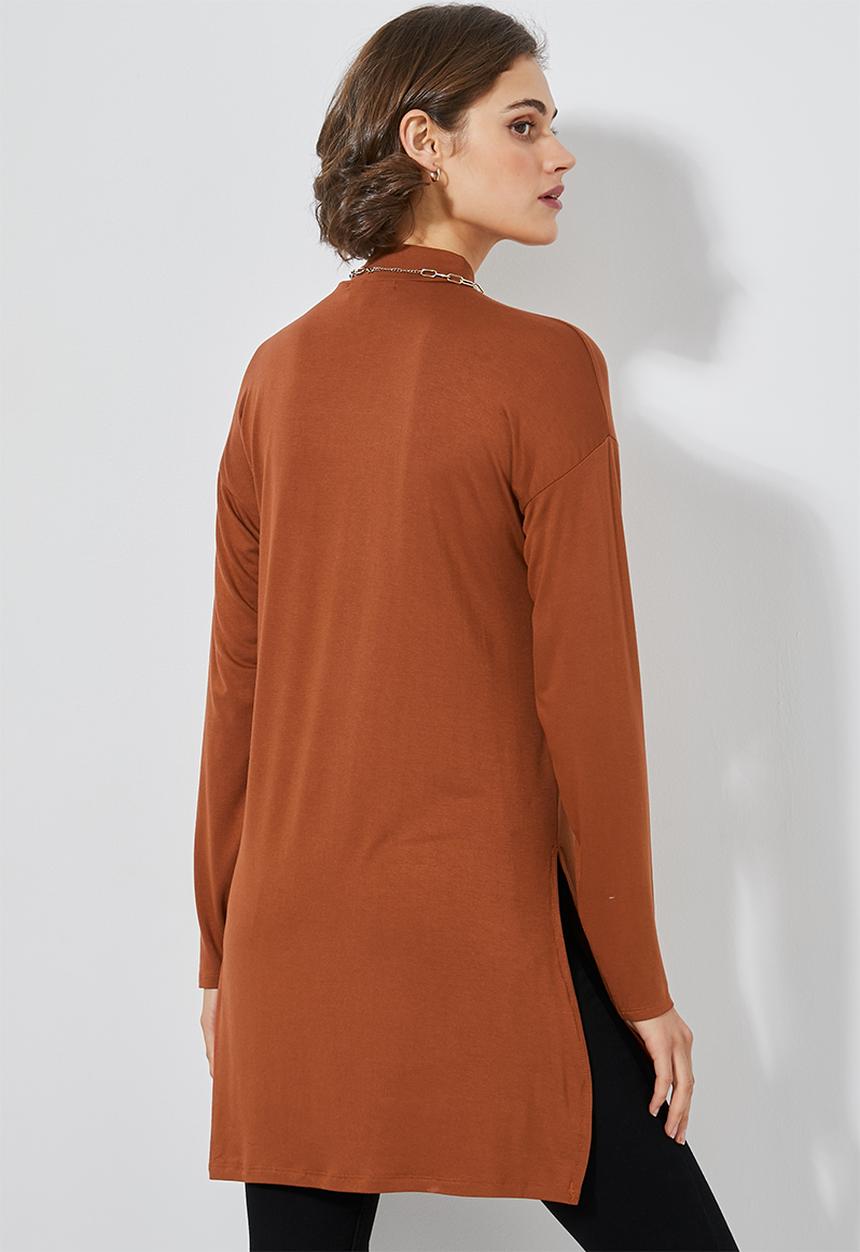 Superbalist - Longline viscose tee - tobacco
