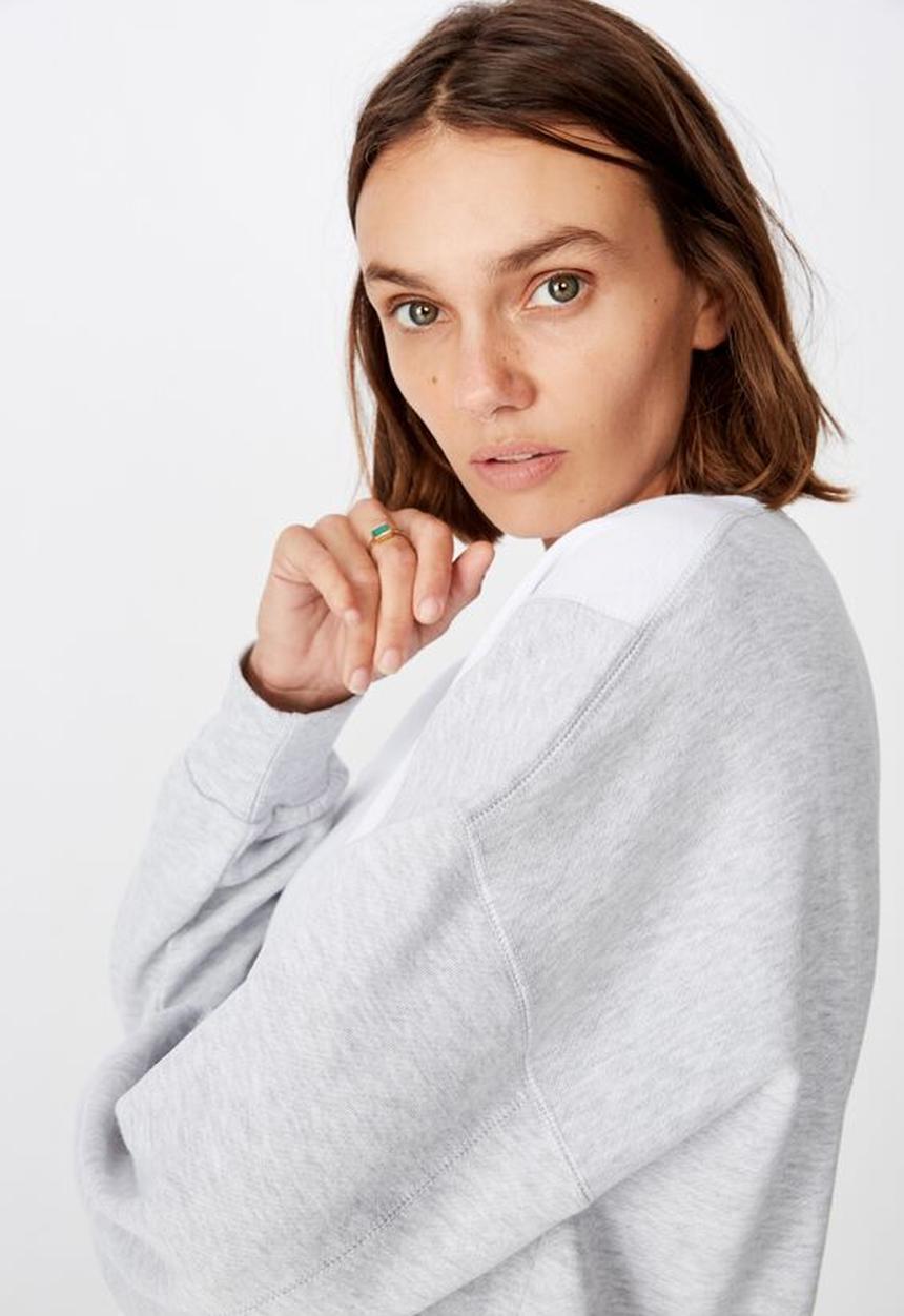 Cotton On - Blocked fleece crew top - grey & white 
