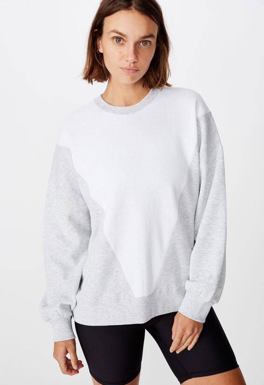 Cotton On - Blocked fleece crew top - grey & white 