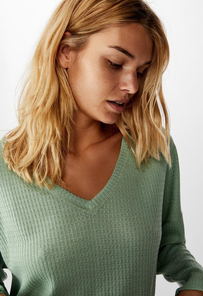 Cotton On - Soft waffle sleep top - smoke green