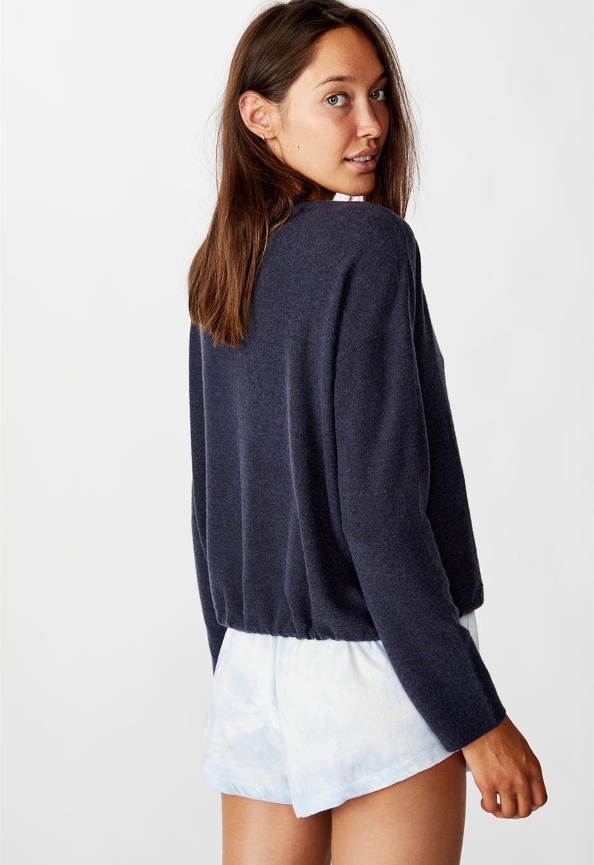 Cotton On - Super soft draw cord crew - navy baby marle