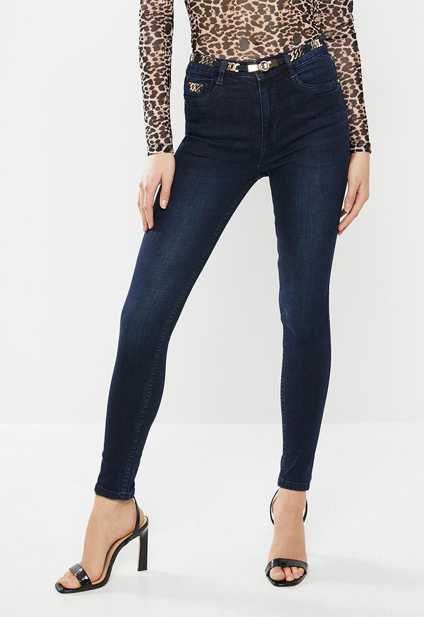 SISSY BOY - Ryder skinny jeans with animal print belt - dark blue