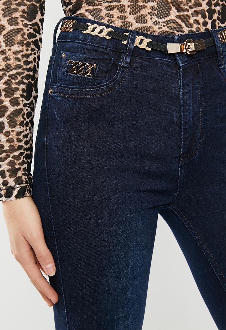 SISSY BOY - Ryder skinny jeans with animal print belt - dark blue