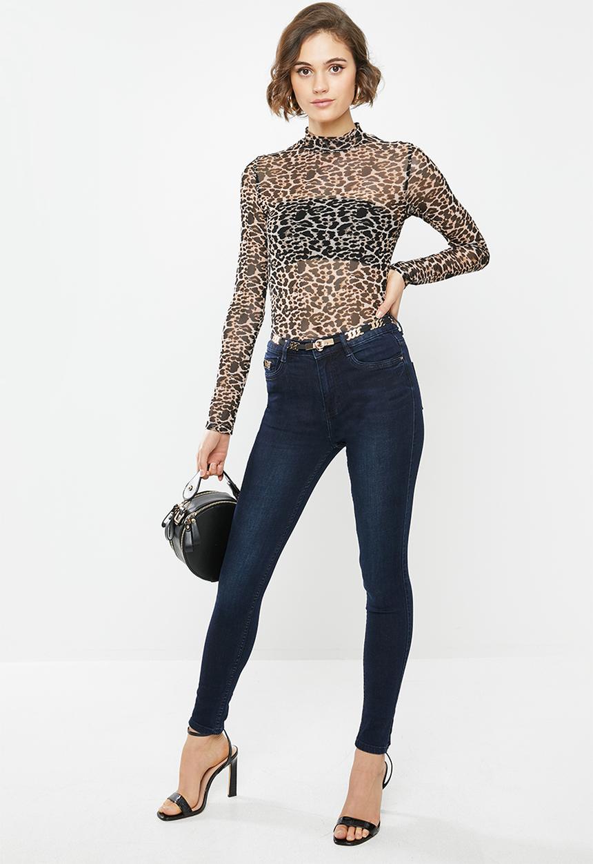 SISSY BOY - Ryder skinny jeans with animal print belt - dark blue