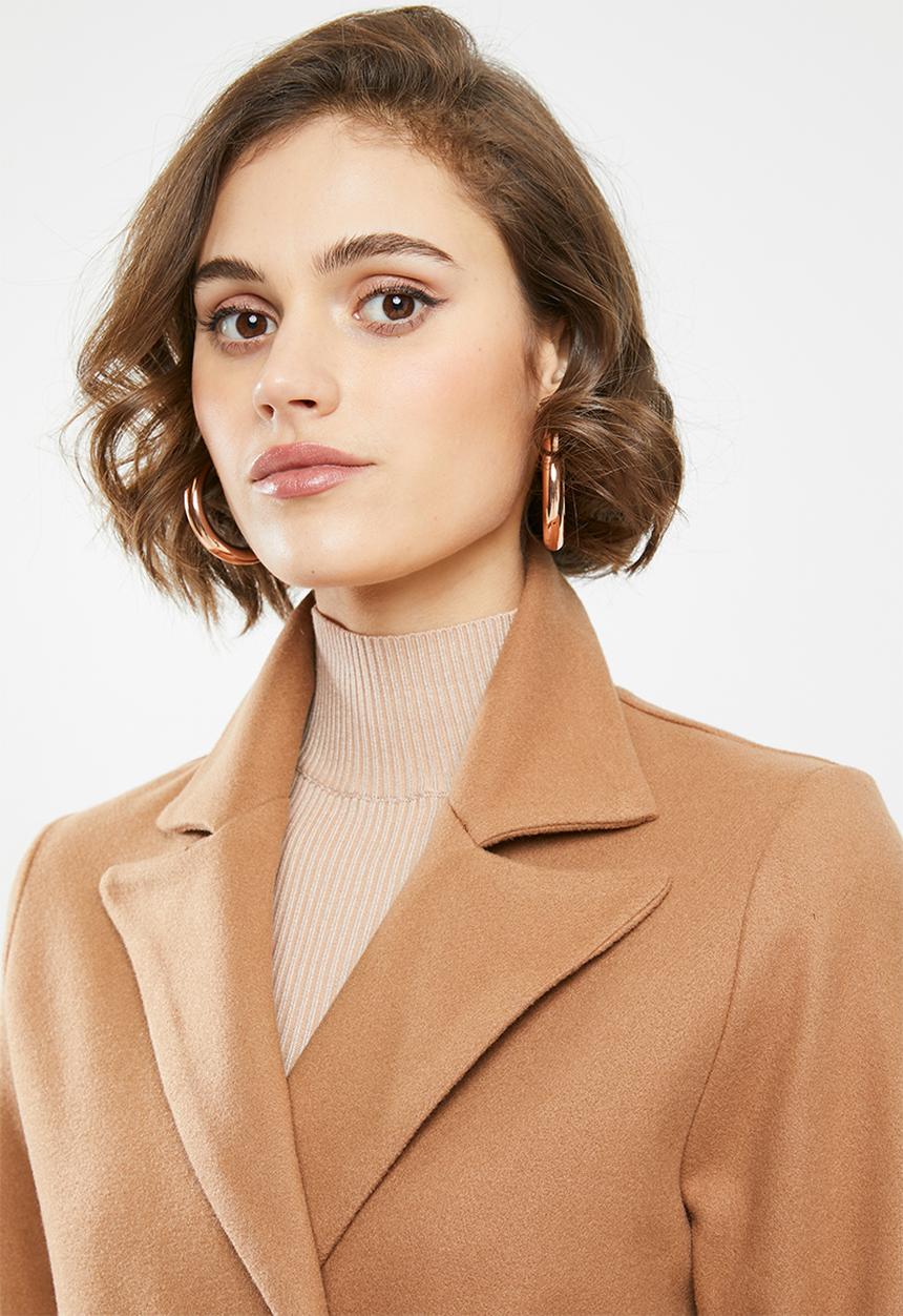 Blake - Melton double breasted coat - brown