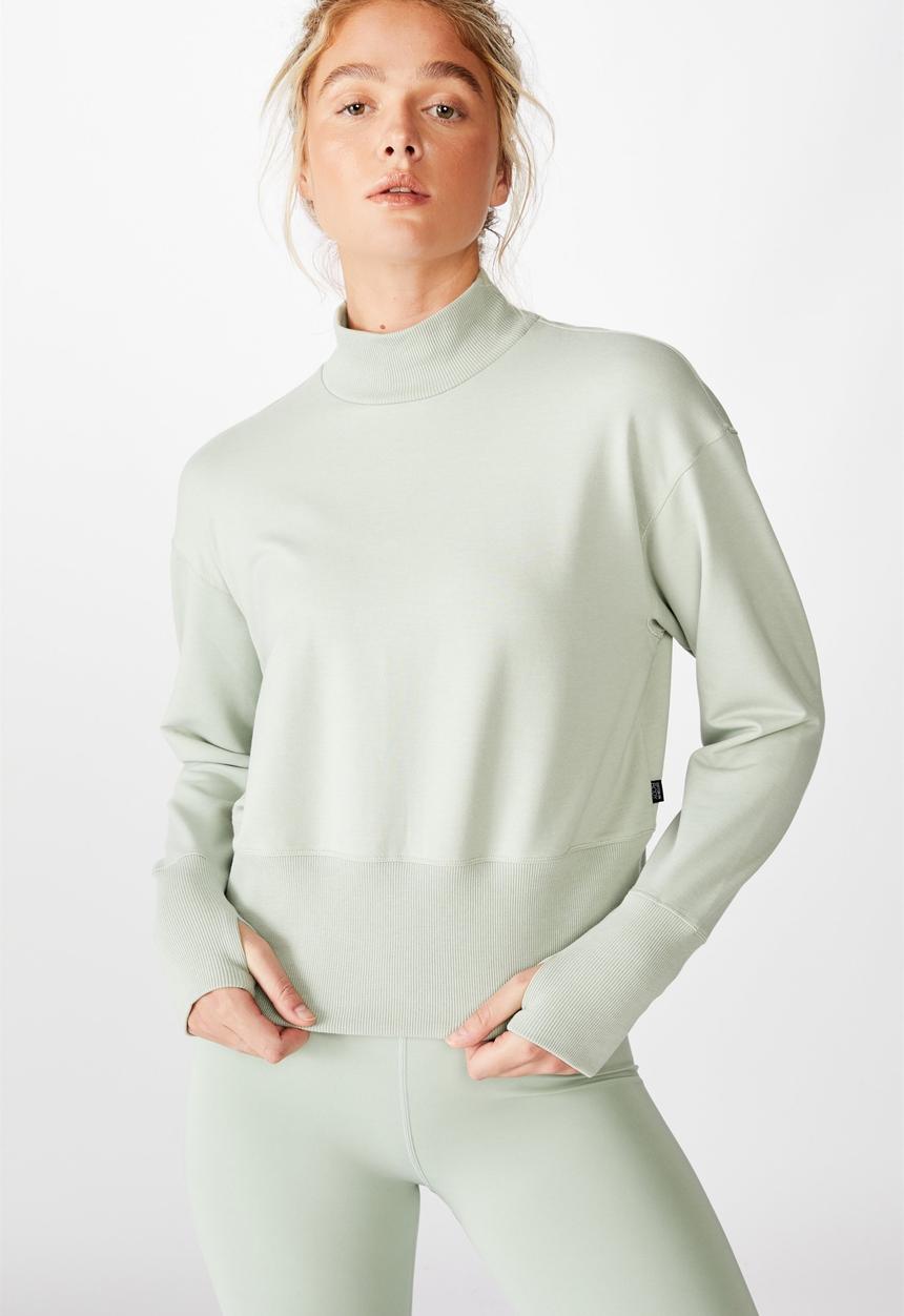 Cotton On - Zip back fleece crew - aloe washed