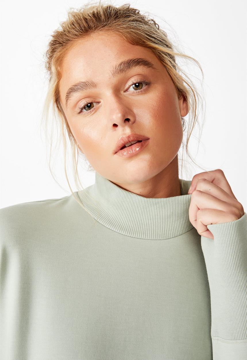 Cotton On - Zip back fleece crew - aloe washed