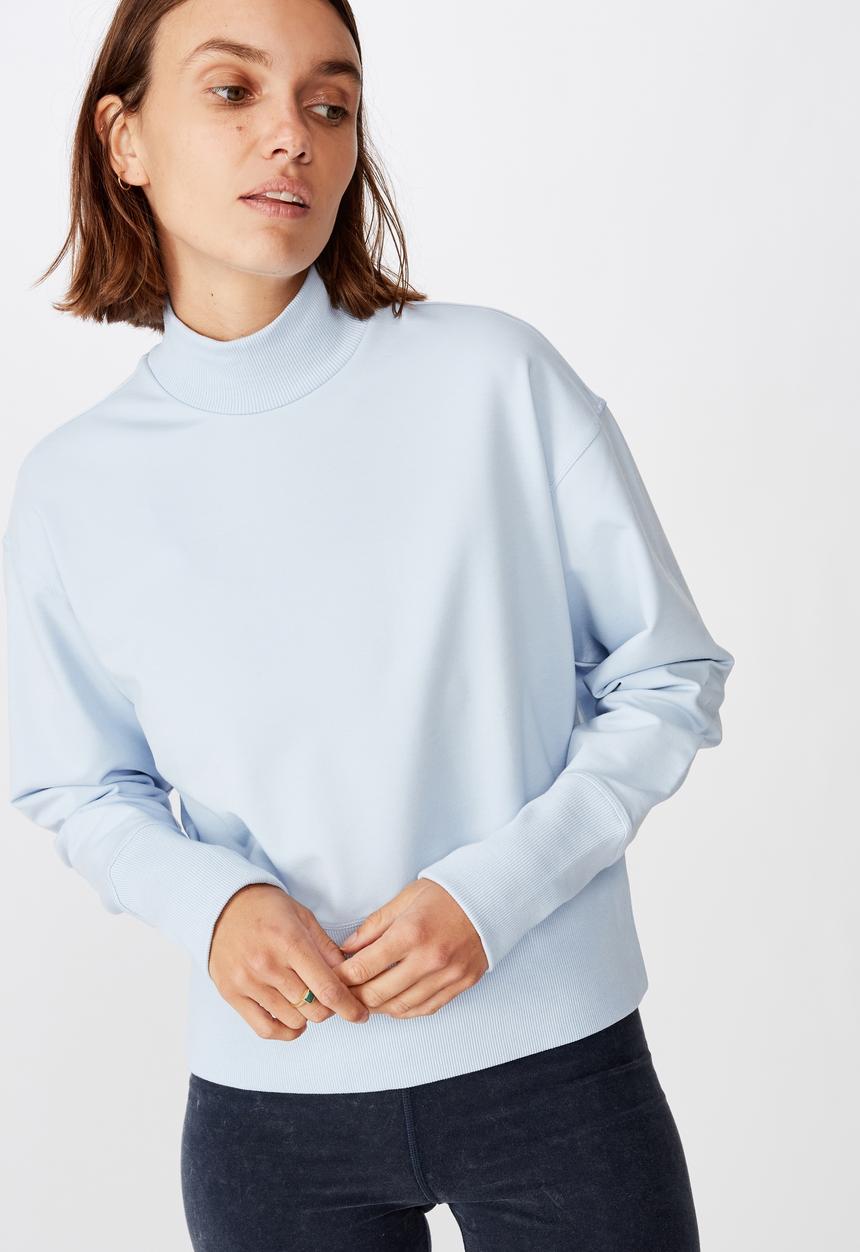 Cotton On - Zip back fleece crew - skye blue