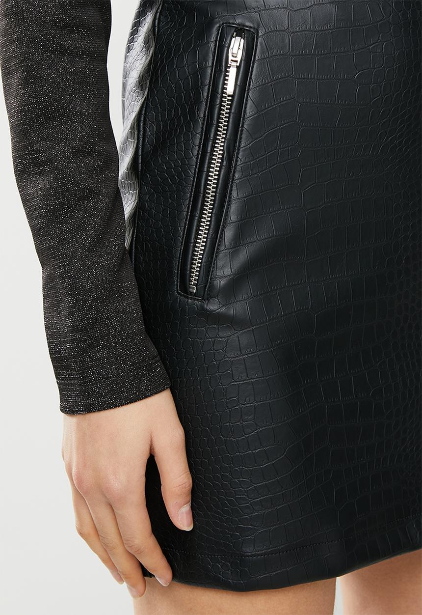 Blake -  Pu mini skirt with zip detail-black