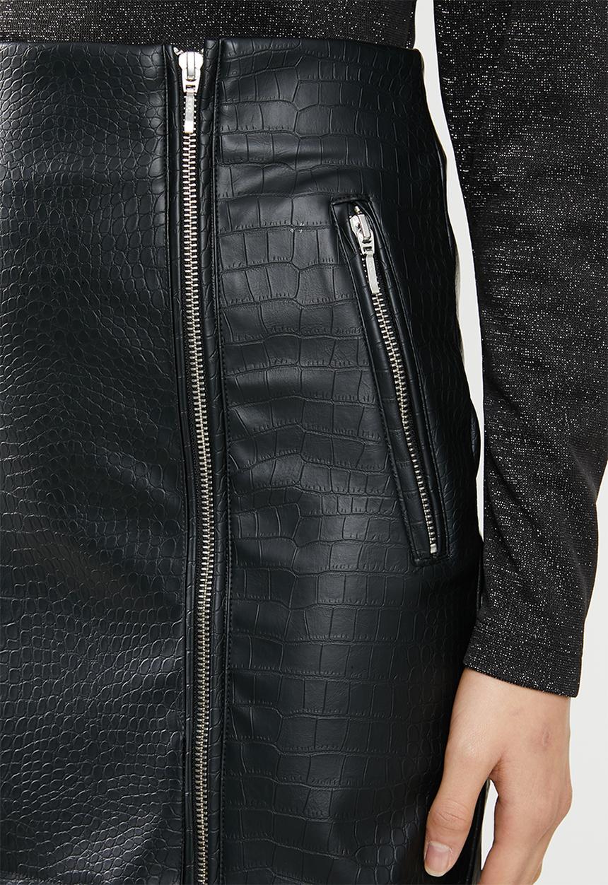 Blake -  Pu mini skirt with zip detail-black
