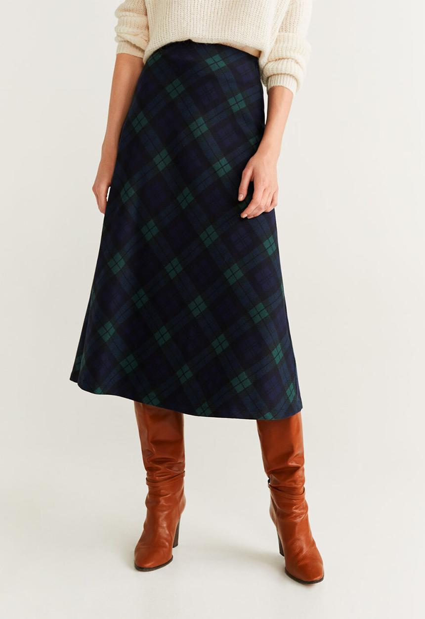 MANGO - Harry print detail skirt - green & navy