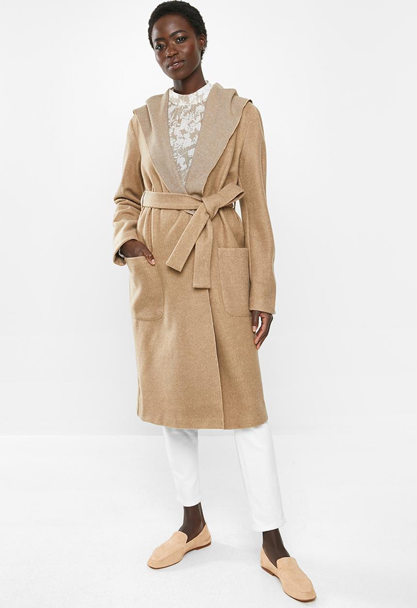 edit - Hooded collar melton coat - brown