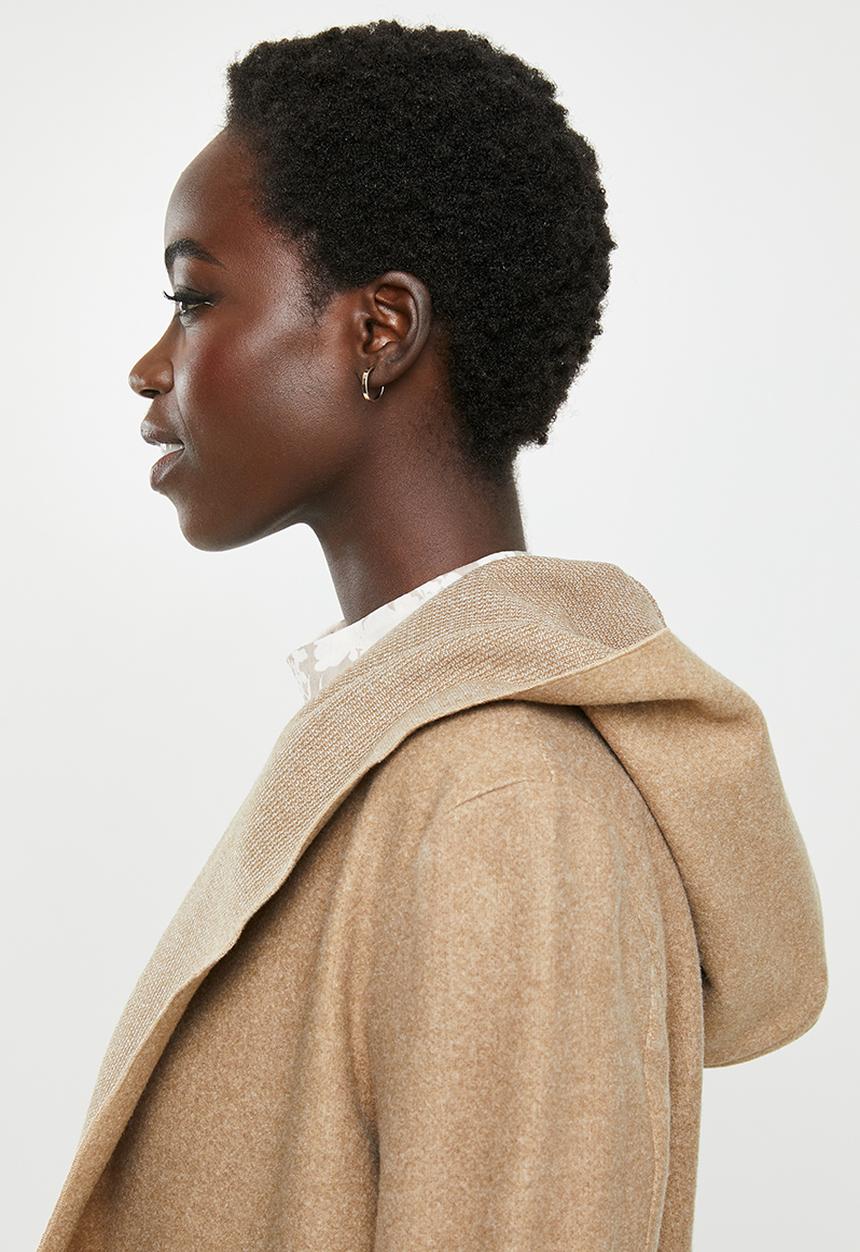 edit - Hooded collar melton coat - brown