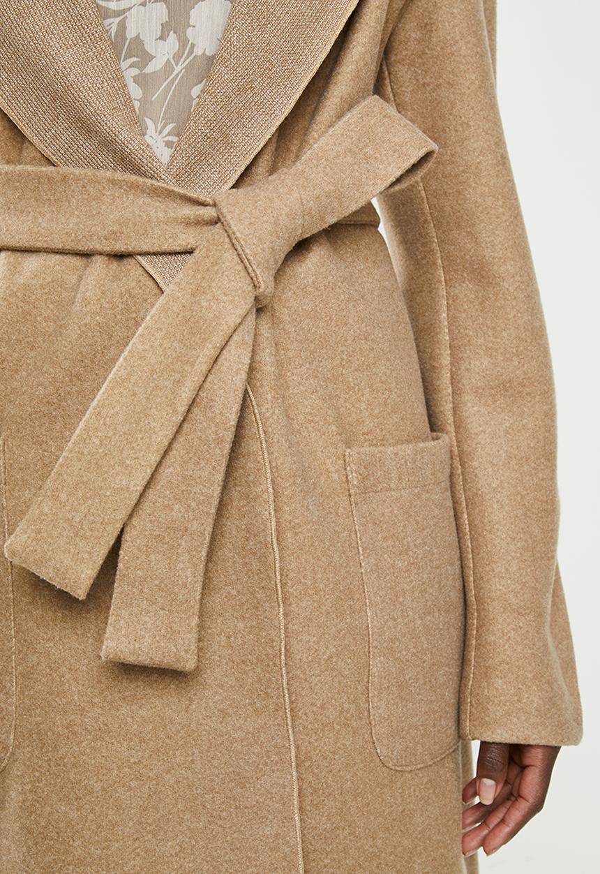 edit - Hooded collar melton coat - brown
