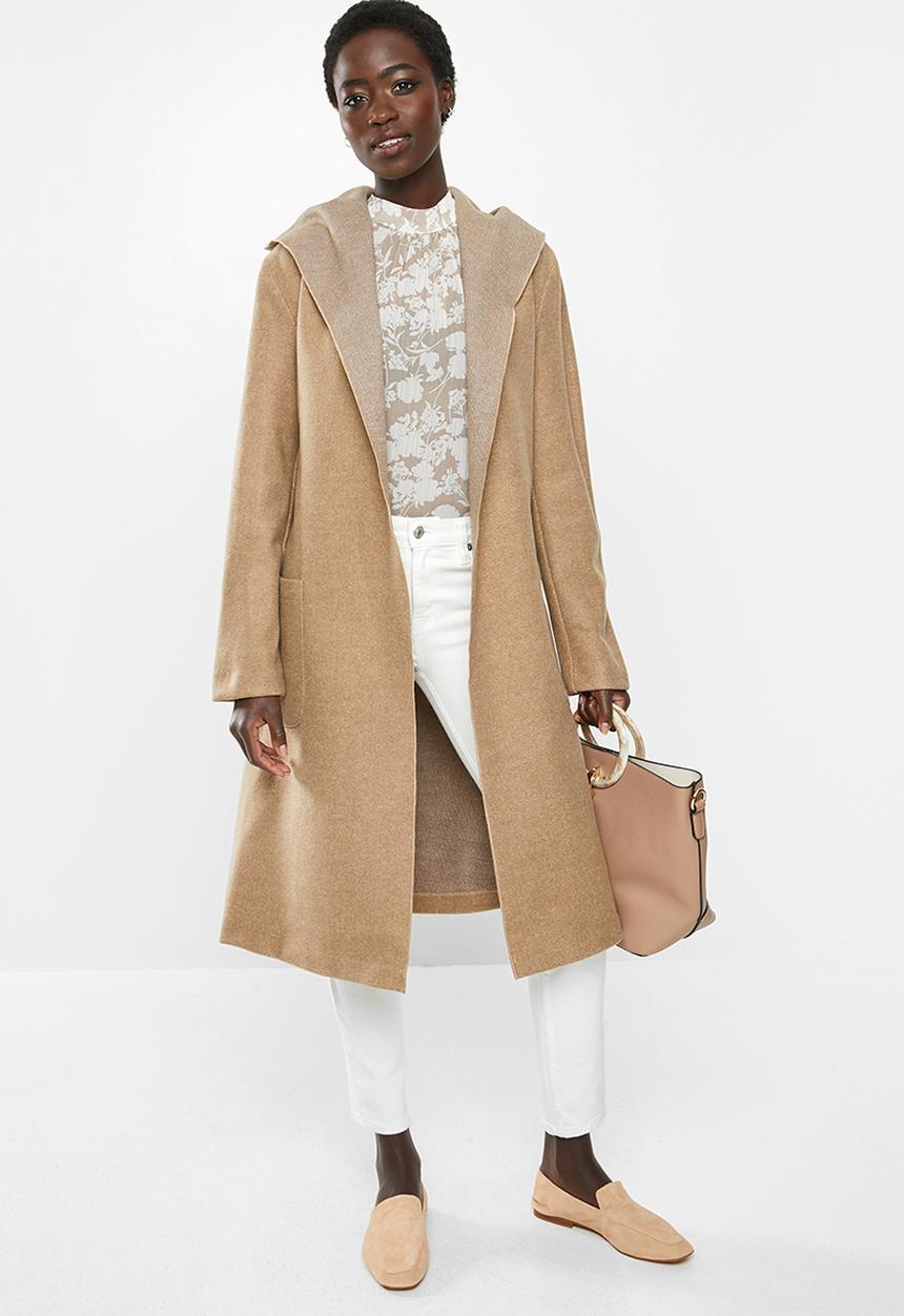 edit - Hooded collar melton coat - brown