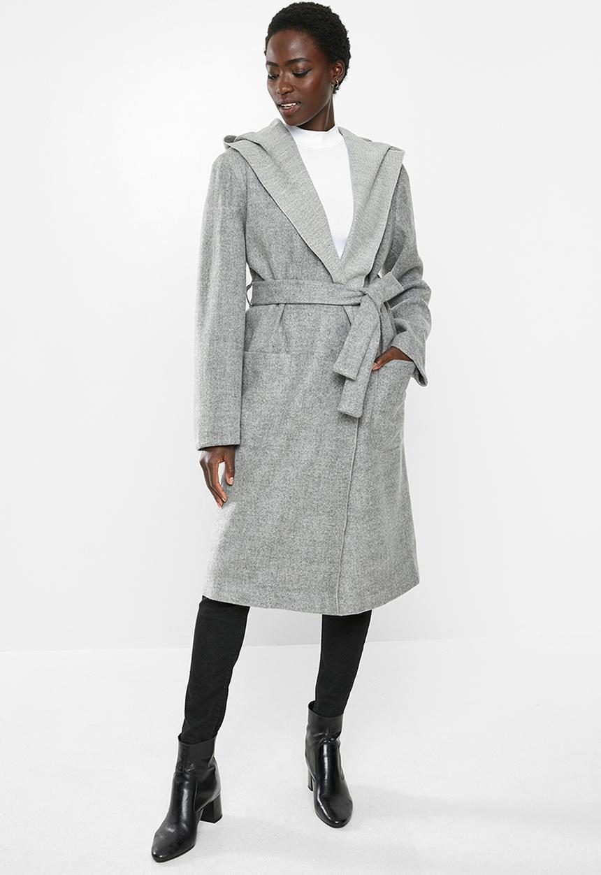 edit - Hooded collar melton coat - grey