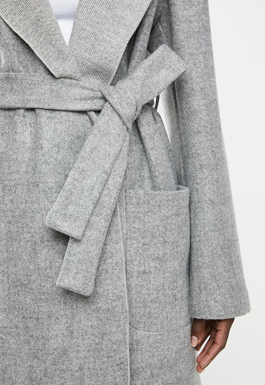 edit - Hooded collar melton coat - grey