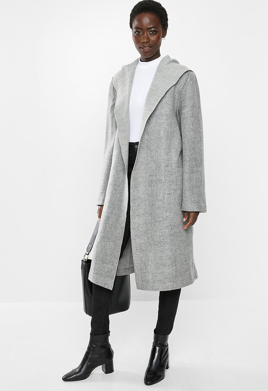 edit - Hooded collar melton coat - grey
