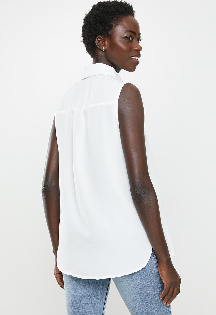 edit - Sleeveless button down blouse - white
