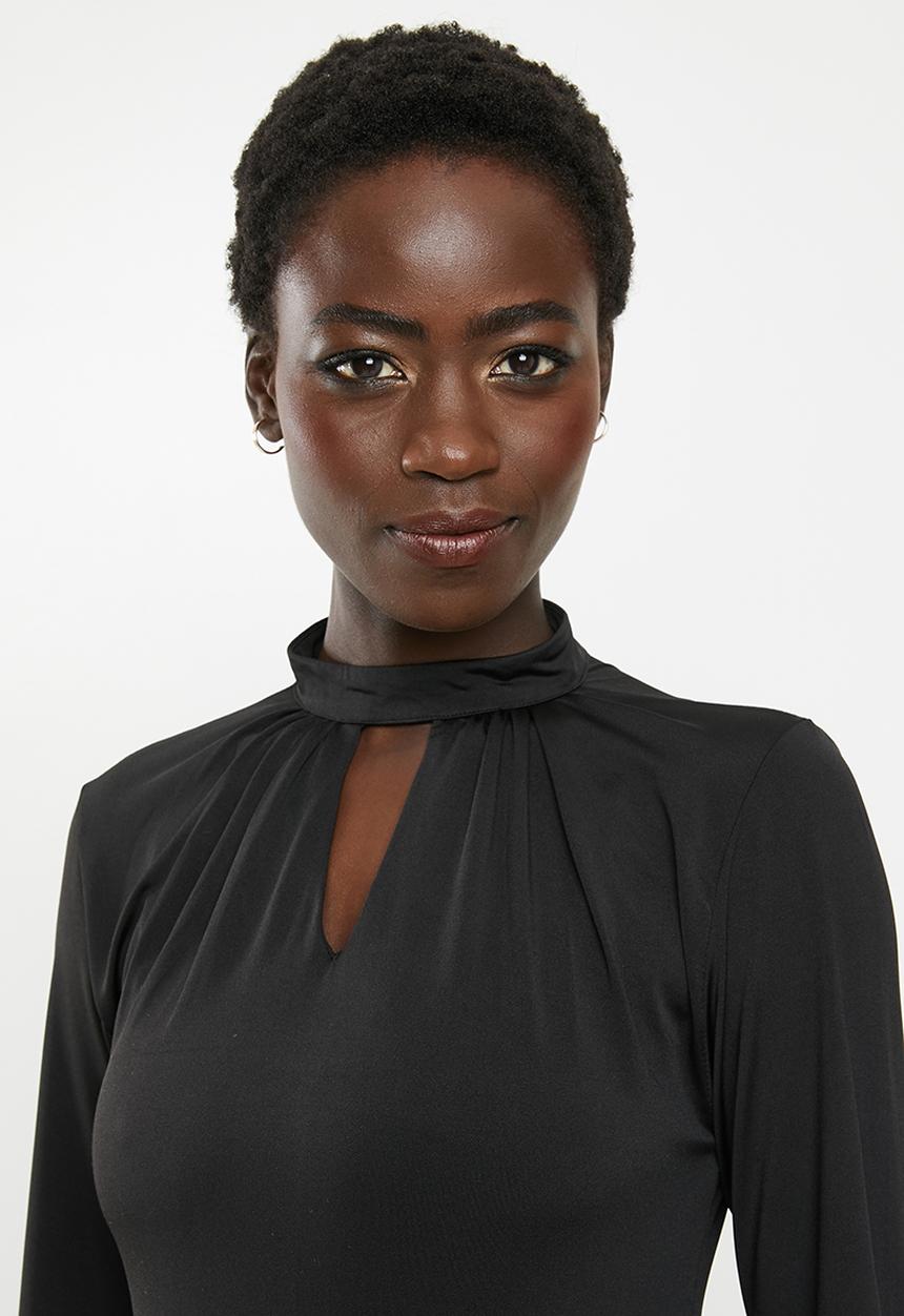 edit - Long balloon sleeve fit & flare dress - black